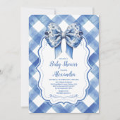 Blue Gingham und Bow Einladung (Vorderseite)