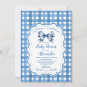Blue Gingham und Bow Einladung (Vorderseite)