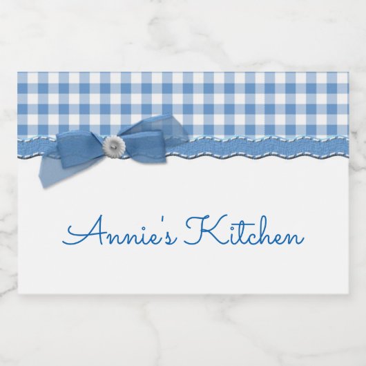 Blue Gingham und Bow Lebensmitteletikett (Einzelnes Label)