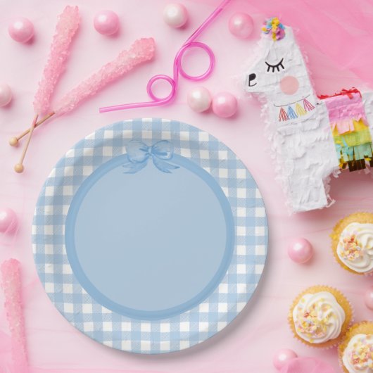 Blue Gingham und Bow Party Plate Pappteller (Party)