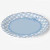 Blue Gingham und Bow Party Plate Pappteller (Schrägansicht)
