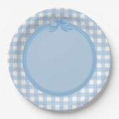 Blue Gingham und Bow Party Plate Pappteller (Vorderseite)