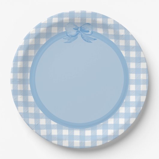Blue Gingham und Bow Party Plate Pappteller (Vorderseite)