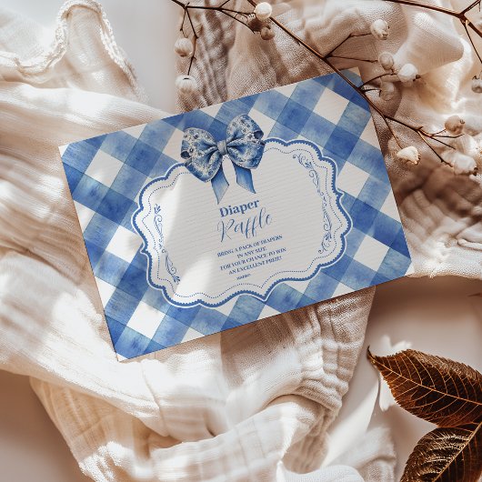 Blue Gingham und Bow Raffle Diapper Begleitkarte