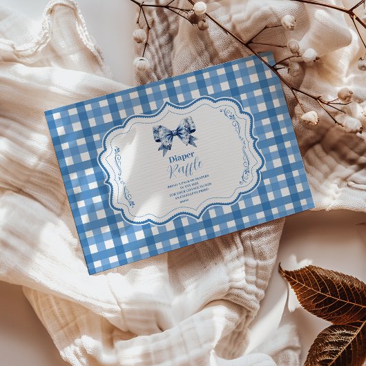 Blue Gingham und Bow Raffle Diapper Begleitkarte