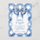 Blue Gingham und Bow Raffle Diapper Enclos Begleitkarte (Vorderseite)