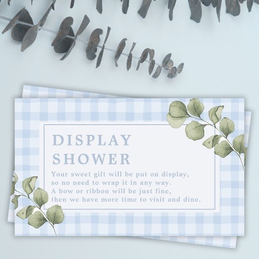Blue Gingham und Greenery Boy Baby Display Dusche Begleitkarte