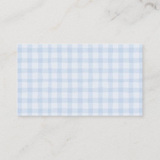 Blue Gingham und Greenery Boy Baby Display Dusche Begleitkarte (Rückseite)