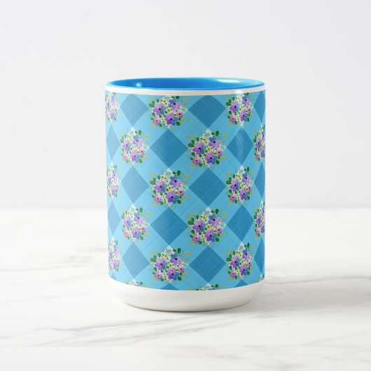 Blue Gingham und Lila Blue Bllower Country Zweifarbige Tasse (Mittel)