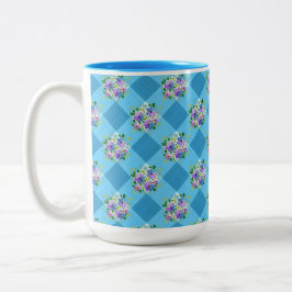 Blue Gingham und Lila Blue Bllower Country Zweifarbige Tasse