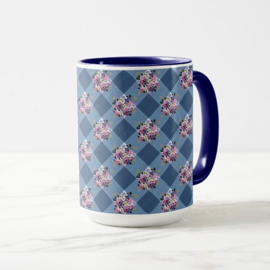 Blue Gingham und Lila Blue Floral Country Tasse (VorderseiteRechts)