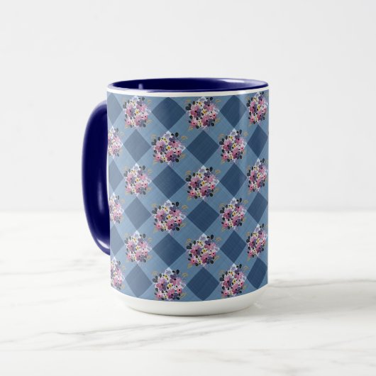Blue Gingham und Lila Blue Floral Country Tasse (Vorderseite Links)