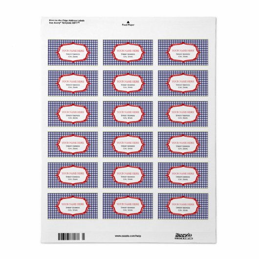 Blue Gingham und Red Address Label Adressaufkleber (Vorne)