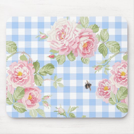 Blue Gingham und Rose Mousepad (Vorne)