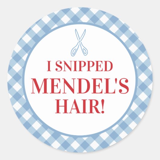Blue Gingham Upsherin "I Snippe Seine Haare!" Aufk Runder Aufkleber (Vorderseite)
