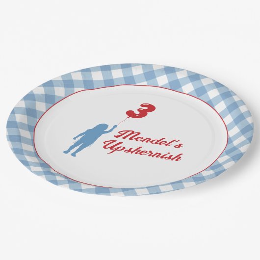 Blue Gingham Upsherin Paper Teller (Schrägansicht)