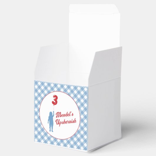 Blue Gingham Upsherin Paper Teller Geschenkschachtel (Geöffnet)