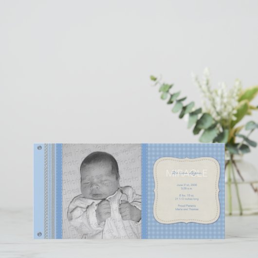 Blue Gingham Vintag Birth Ankündigung (Stehend Vorderseite)