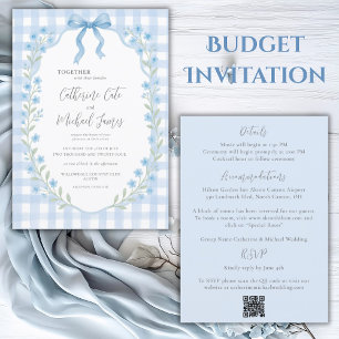 Blue Gingham Vintag Floral Budget Hochzeit Einladung