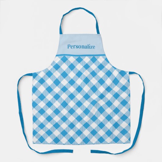 Blue Gingham Vintages Kariertes Muster Personalisi Schürze (Vorderseite)