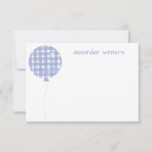 Blue Gingham Watercolor Balloon Mitteilungskarten (Vorderseite)