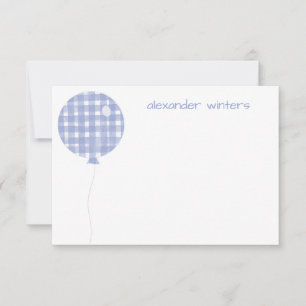 Blue Gingham Watercolor Balloon Mitteilungskarten