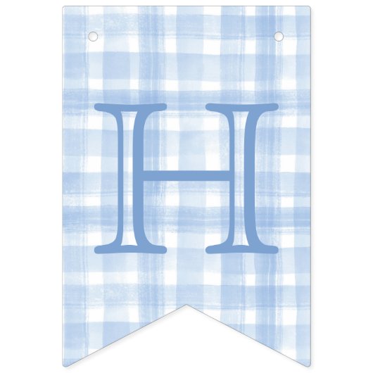 Blue Gingham Watercolor Laurel Wappen Wimpelkette (Zweite Fahne)