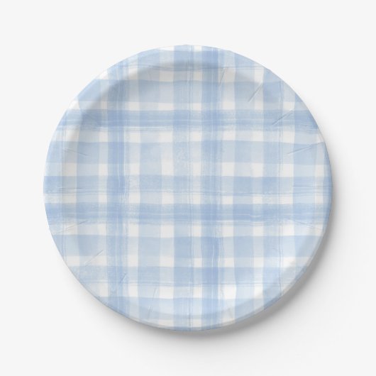 Blue Gingham Watercolor Paper Teller (Vorderseite)