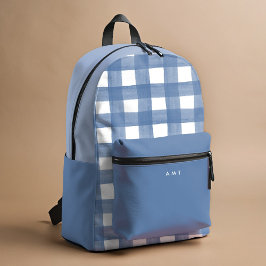 Blue Gingham Watercolor Personalisiert Name Initia Bedruckter Rucksack