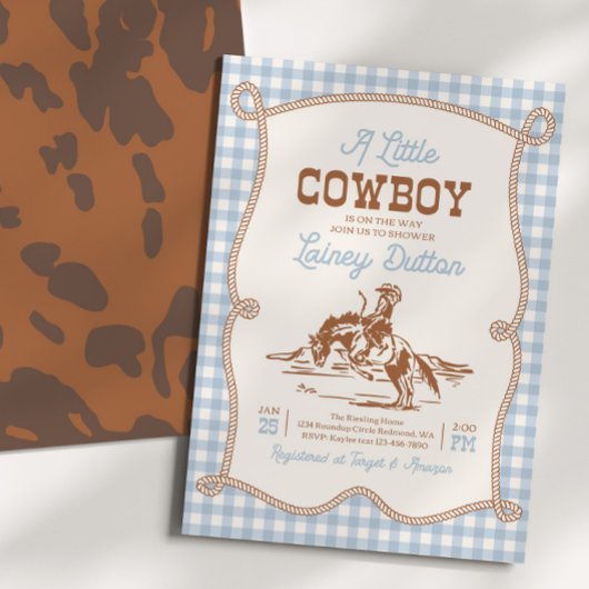 Blue Gingham Western Baby Shower Invitation Einladung