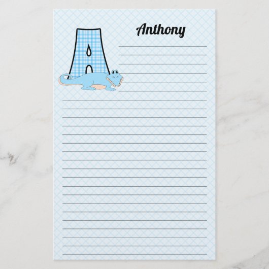 Blue Gingham with Letter A for Boys Briefpapier (Vorderseite)