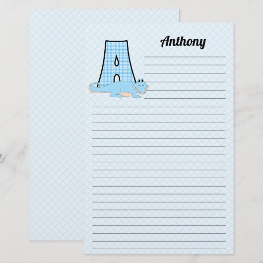 Blue Gingham with Letter A for Boys Briefpapier (Vorne/Hinten)
