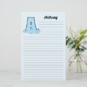 Blue Gingham with Letter A for Boys Briefpapier (Stehend Vorderseite)