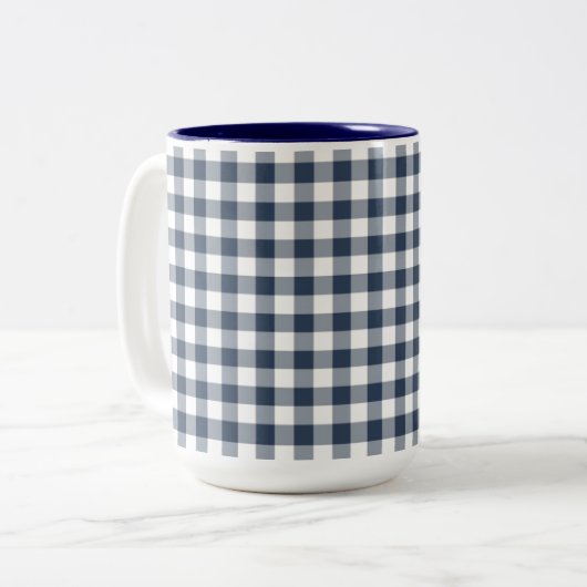Blue Gingham Zweifarbige Tasse (Vorderseite Links)