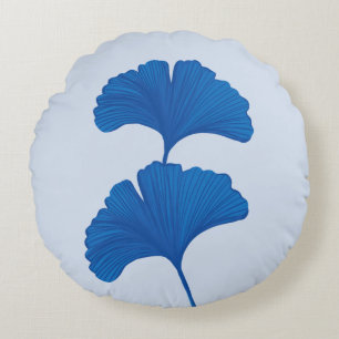 Blue Ginkgo Leaf individuell anpassbare Hintergrun Rundes Kissen