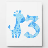 Blue Giraffe 3. Geburtstag Fotoplatte (Vorderseite)