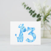 Blue Giraffe 3. Geburtstag Postkarte (Stehend Vorderseite)