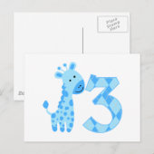 Blue Giraffe 3. Geburtstag Postkarte (Vorne/Hinten)