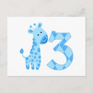 Blue Giraffe 3. Geburtstag Postkarte