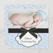 Blue Giraffe Baby Boy Foto Christening Einladung (Vorne/Hinten)