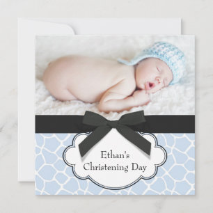 Blue Giraffe Baby Boy Foto Christening Einladung