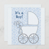 Blue Giraffe Baby Carriage Baby Boy Dusche Einladung (Vorne/Hinten)