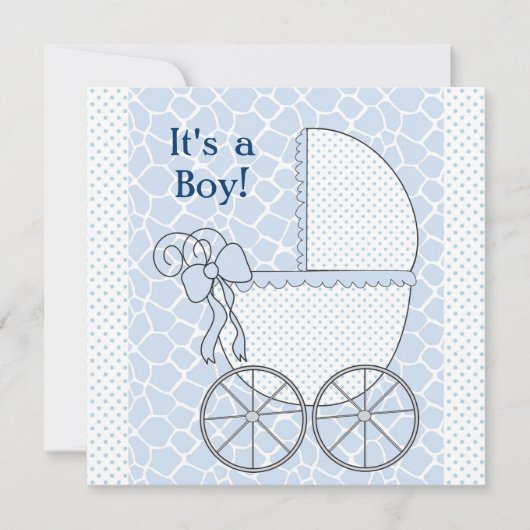 Blue Giraffe Baby Carriage Baby Boy Dusche Einladung (Vorderseite)