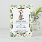 Blue Giraffe Baby Dusche Einladung (Stehend Vorderseite)