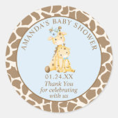 Blue Giraffe Baby Shower Classic Round Sticker (Vorderseite)