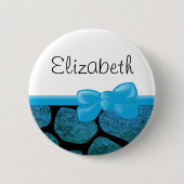Blue Giraffe, Blue Glitzer, Dschungel, Ihr Name Button (Vorderseite)