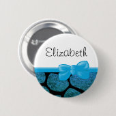 Blue Giraffe, Blue Glitzer, Dschungel, Ihr Name Button (Vorne & Hinten)