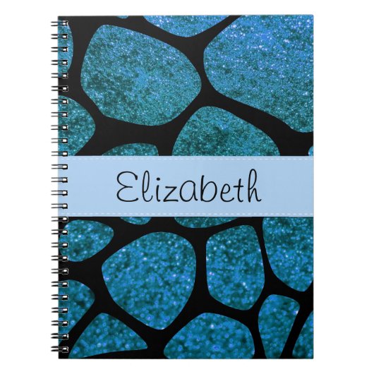 Blue Giraffe, Blue Glitzer, Dschungel, Ihr Name Notizblock (Vorderseite)