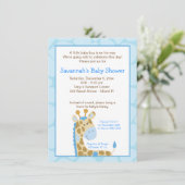 Blue Giraffe Boy Baby Shower Einladung (Stehend Vorderseite)