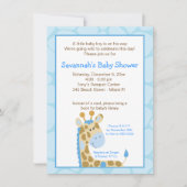 Blue Giraffe Boy Baby Shower Einladung (Vorderseite)